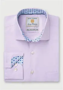 Men's Regular Fit Lilac Herringbone Cotton Stretch Shirt | Brook Taverner