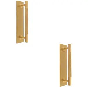 2 PACK - Lined Reeded Drawer Pull Handle & Matching Backplate - Satin Brass 168 x 40mm