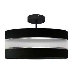 Luminosa Helen Cylindrical Pendant Ceiling Light Black, Silver 40cm