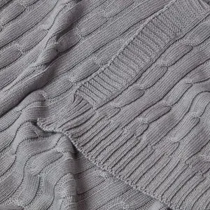 Homescapes Cotton Cable Knit Throw Grey, 130 x 170 cm