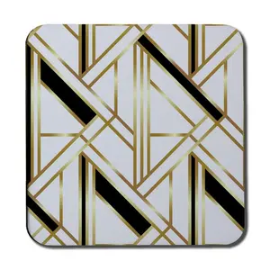 Square 6 Piece Coaster Set (Set of 6) White/Gold/Black