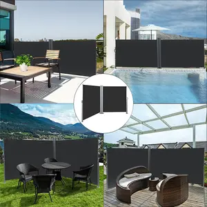 Outdoor Grey Retractable Garden Double Sided Awning  Waterproof Sunshade Privacy Panel Gazebo Sidewall Panels Sunwall 800 x 180 cm