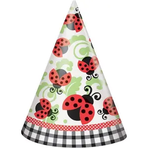 Unique Party Paper Ladybird Party Hats (Pack of 8) White/Red/Black (One Size)