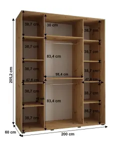 Timeless  Sapporo Sliding Door Wardrobe in Oak Artisan - Bedroom Storage Furniture (H)2050mm (W)2000mm (D)600mm