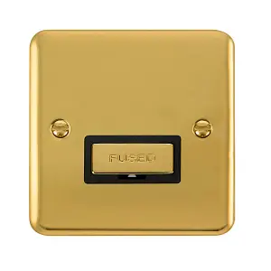 Curved Polished Brass 13A Fused Ingot Connection Unit - Black Trim - SE Home