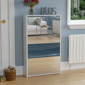 Vida Designs Welham White 3 Drawer Mirrored Shoe Storage Cabinet