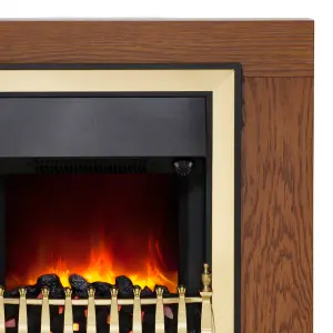 Pembury Warm Oak Fireplace with Inset Brass Electric Fire