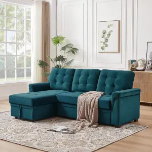 Corner Sofa Bed, L-Shaped Corner Sofa Bed with Storage, Settee Sleep Reversible Storage Chaise - Velvet Green