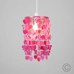 ValueLights Pink Children's Bedroom Nursery Hearts And Butterflies Ceiling Pendant Light Shade