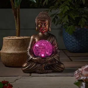 Solar Powered Colour Changing LED Lights Buddha Garden Ornament