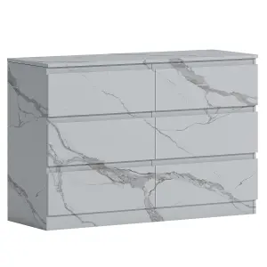 ZITA - 6 Drawer Chest of Drawers in Matt White Marble Effect