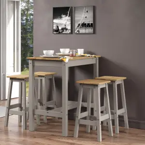 Corona Breakfast Table & 4 high Stool Set, Linea grey waxed pine