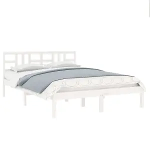 Berkfield Bed Frame White Solid Wood 135x190 cm 4FT6 Double