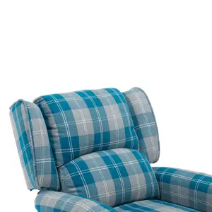 Eaton Wing Back Fireside Check Fabric Recliner Armchair Sofa Chair Reclining Cinema (Blue)