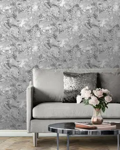 Muriva Silver Marble Metallic effect Embossed Wallpaper