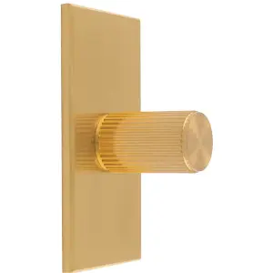 Reeded Cylinder Cabinet Door Knob & Matching Backplate - Satin Brass 76 x 40mm