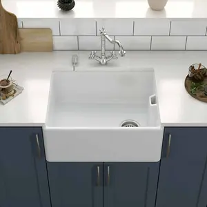 LSC Belfast 595 1.0 Bowl Fireclay Ceramic Kitchen Sink & Chrome Waste