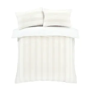 Bianca Fine Linens Cosy Soft Stripe Faux Fur Single Duvet Cover Set with Pillowcase Cream