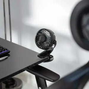 Hardys 3 Speed USB Rechargeable Clip On Cooling Portable Fan Desk Computer Pushchair - Black