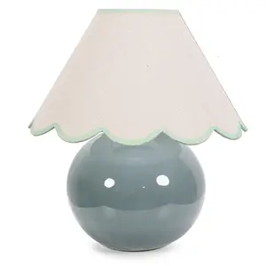 ValueLights Bosco Eucalyptus Ceramic Table Lamp with Green Trim Scallop Shade - LED Bulb Included