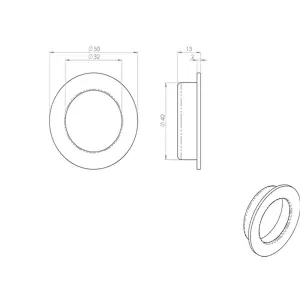 Circular Low Profile Recessed Flush Pull 50mm Diameter Bright Stainless Steel