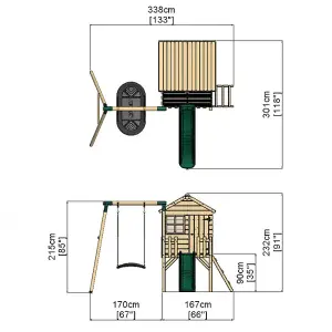 Rebo Orchard 4ft x 4ft Wooden Playhouse with Boat Swing, 900mm Deck and 6ft Slide - Boat Green