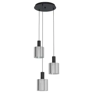 Pendant Ceiling Light Colour Black Shade Black Transparent Glass Vaporized E27 3x40W