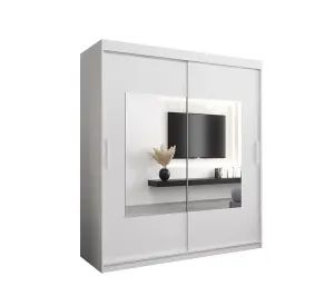 Torino Mirrored Sliding Door Wardrobe in White Matt - Opulent Bedroom Furniture (H)2000mm  (W)1800mm x (D)620mm)