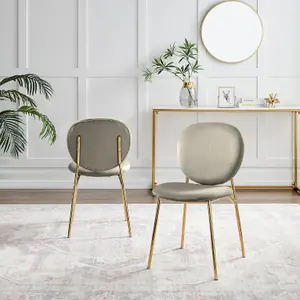 Furniturebox UK Dining Chair - 2x Ivy Taupe Beige Velvet Upholstered Dining Chair Gold Legs - Modern Meets Vintage - Round Back