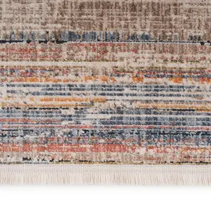 Beige Multicolour Distressed Bordered Soft Fringed Rug 200x290cm