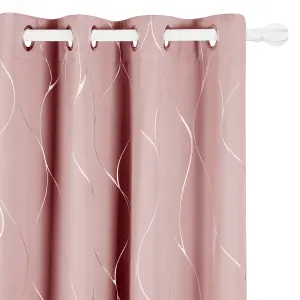 Deconovo Thermal Insulated Blackout Curtains Silver Wave Foil Printed Eyelet Curtains Coral Pink W66 x L54 Inch One Pair