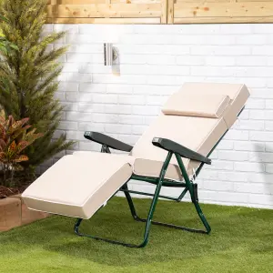 Alfresia Relaxer Garden Chair, Green Frame with Taupe Luxury Cushion