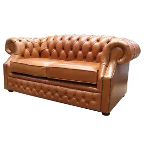 Chesterfield 2 Seater Sofa Old English Bruciato Leather In Buckingham Style