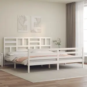 Berkfield Bed Frame with Headboard White 200x200 cm Solid Wood