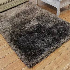 Grey Handmade , Luxurious , Modern , Plain , Shaggy , Sparkle Easy to Clean Rug for Living Room, Bedroom - 140cm X 200cm