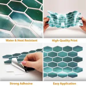 Walplus Shimmering Green Honeycomb Hexa Wall 2D Tile Stickers (12Pcs)