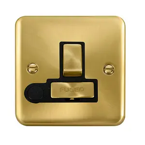 Curved Satin / Brushed Brass 13A Fused Ingot Connection Unit Switched With Flex - Black Trim - SE Home