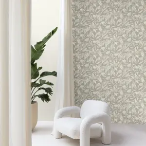 Grandeco Boutique Merida Botanical Leaves Texture Embossed Wallpaper, Grey