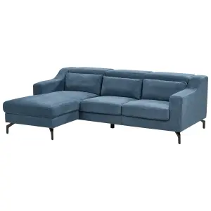 Corner Sofa GLOSLI Blue Chenille Right Hand