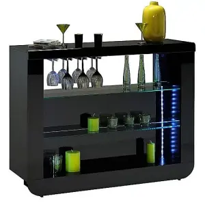 Fiesta Black High Gloss Bar Table With 4 Candid Black Stools