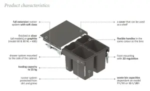 REJS SEGREGO recycle bin, pull out kitchen waste bin, W:500mm