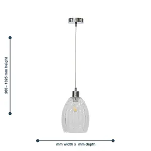 First Choice Lighting Birch Clear Fluted Glass with Chrome Pendant Fitting