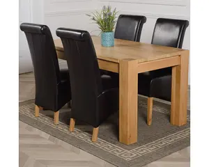 Kuba 150 x 85 cm Chunky Medium Oak Dining Table and 4 Chairs Dining Set with Montana Black Leather Chairs