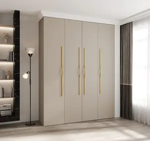 Elegant Cashmere Como II Hinged Door Wardrobe H2460mm W1900mm D500mm, Four Doors, Sixteen Shelves, Two Hanging Rails, Gold Handles