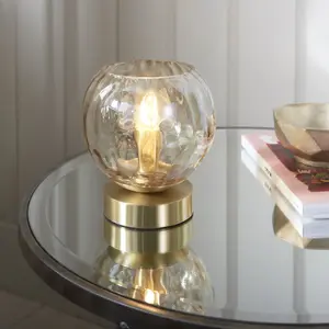 Table Lamp - Satin Brass Plate & Champagne Lustre Glass - 25W E14 golf