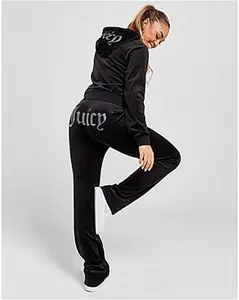 JUICY COUTURE Diamante Logo Velour Joggers - Black - Womens - Size XS