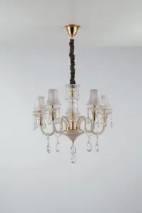 Luminosa MONET 5 Light Chandeliers with Shades Gold, Crystal With Fabric 63x58cm