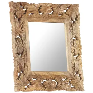 Berkfield Hand Carved Mirror Brown 50x50 cm Solid Mango Wood