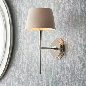 Luminosa Rennes & Cici Wall Lamp with Shade Bright Nickel Plate & Grey Linen Mix Fabric