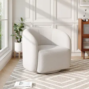 White Upholstered Swivel Accent Armchair Round Barrel Chair